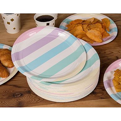 80-count Disposable Paper Plates, Multi-colored Pastel Stripes Design, 9 Inches