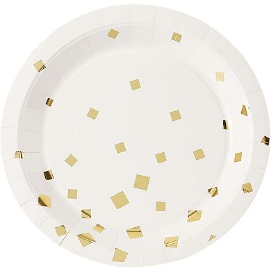 80-pack Disposable Paper Plates, W/ Gold Foil Square Confetti Party Supplies, 9"