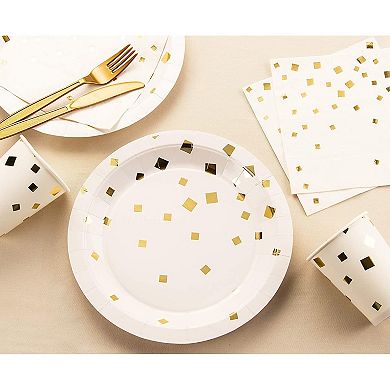 80-pack Disposable Paper Plates, W/ Gold Foil Square Confetti Party Supplies, 9"