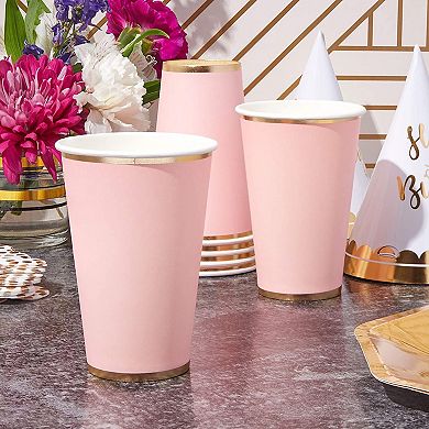 50-pack Pink Disposable Paper Cups, Light Pink W/ Gold Foil Party Supplies, 12oz