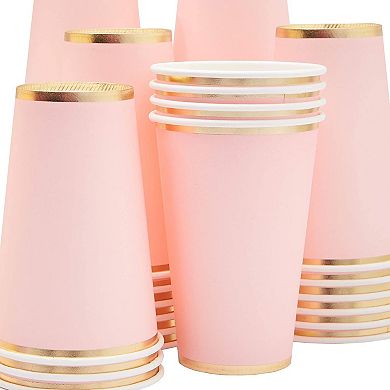50-pack Pink Disposable Paper Cups, Light Pink W/ Gold Foil Party Supplies, 12oz