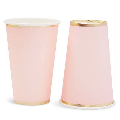 50-pack Pink Disposable Paper Cups, Light Pink W/ Gold Foil Party Supplies, 12oz