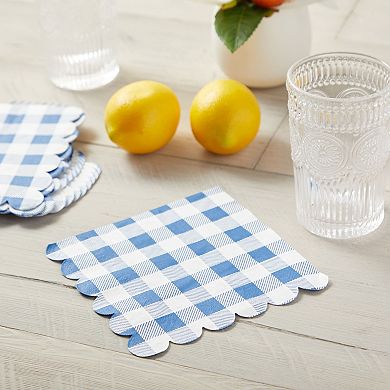 Blue Gingham Printed Paper Napkins For Summer Party (6.5 X 6.5 In, 100 Pack)