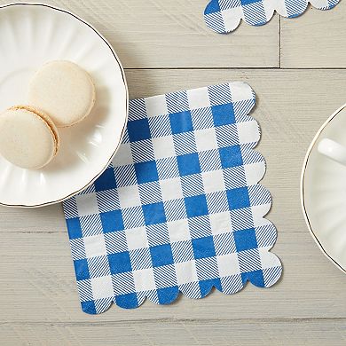 Blue Gingham Printed Paper Napkins For Summer Party (6.5 X 6.5 In, 100 Pack)