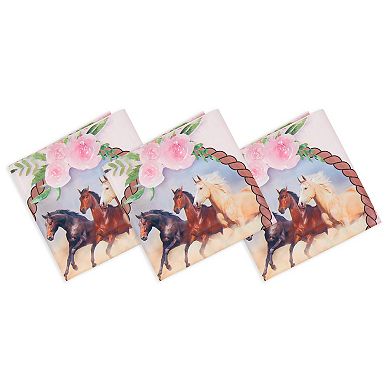 3 Pack Plastic Pink Horse Tablecloths For Cowgirl Birthday Party (54 X 108 In)