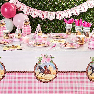 3 Pack Plastic Pink Horse Tablecloths For Cowgirl Birthday Party (54 X ...