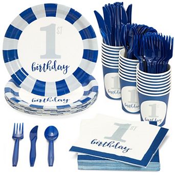 144 pc Dinnerware Set, Boys 1st Birthday Party Supplies, Serves 24 Guests
