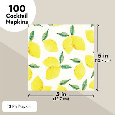 100 Pack Lemon Birthday Party Cocktail Napkins (5 In)
