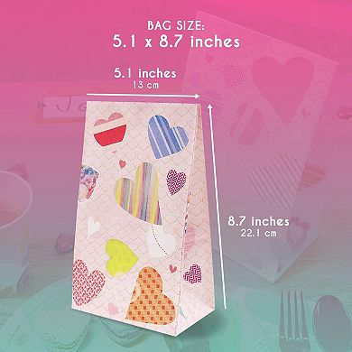 24x Valentines Day Gift Goodie Bags Cute Heart Pattern Heart For Wrapping 5x9x3"