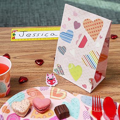 24x Valentines Day Gift Goodie Bags Cute Heart Pattern Heart For Wrapping 5x9x3"