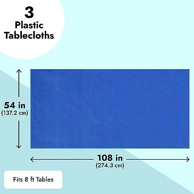 3 Pck Plastic Royal Blue Tablecloth For Parties, Disposable Table Cover, 54x108"