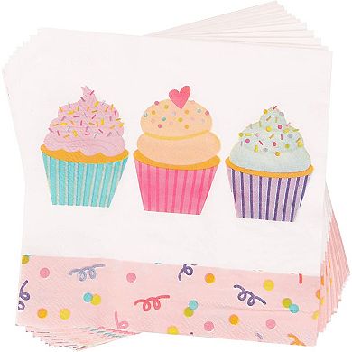 Cupcake Birthday Party Supplies With Plates, Napkins, Cups, Cutlery, Serves 24