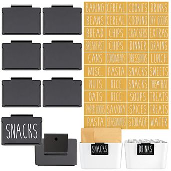 8 pc Metal Basket Labels Clip On Holders With 40 Pantry Labels