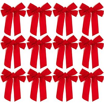 Set Of 12 Christmas Bows For Gift Wrapping Wreaths Holiday Party Present 9x12”
