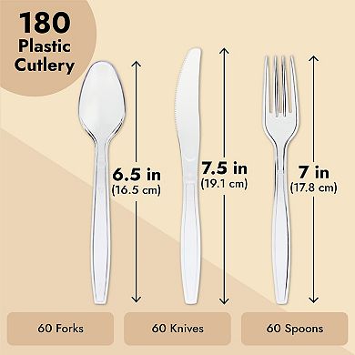 Juvale Plastic Knives And Silverware Set - 180-piece Clear Plastic Cutlery Set