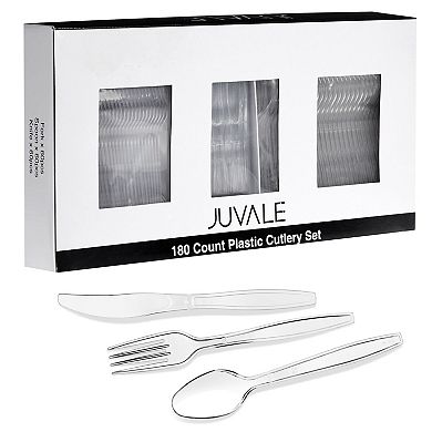 Juvale Plastic Knives And Silverware Set - 180-piece Clear Plastic Cutlery Set