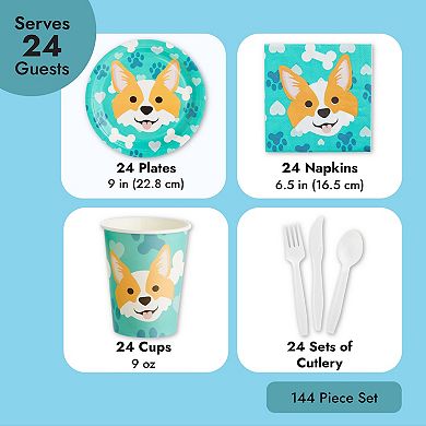 Serve 24 Dog Birthday Party Supplies Corgi Paw Puppy Dinnerware Plate Napkin Cup