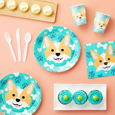 Serve 24 Dog Birthday Party Supplies Corgi Paw Puppy Dinnerware Plate Napkin Cup