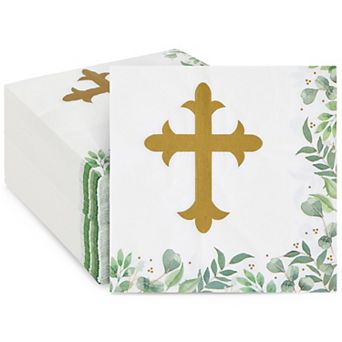 100 pc Cross Napkins For Baptism, First Communion, Christening, Easter 6.5x6.5"
