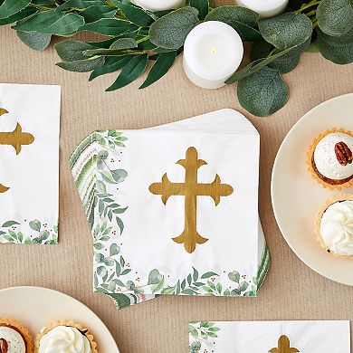 100 Pcs Cross Napkins For Baptism, First Communion, Christening, Easter 6.5x6.5"