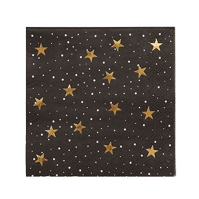 50 Pack Cocktail Disposable Paper Star Napkins, Black Gold Foil Stars, 5 In