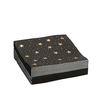 50 Pack Cocktail Disposable Paper Star Napkins, Black Gold Foil Stars, 5 In