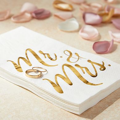50 Pack Disposable Mr And Mrs Napkins For Wedding Dinner, Gold Foil, 4x8 In