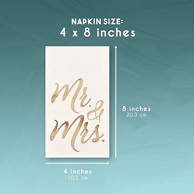 50 Pack Disposable Mr And Mrs Napkins For Wedding Dinner, Gold Foil, 4x8 In
