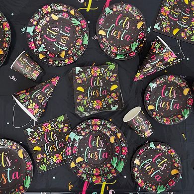 80 Pack Of Let's Fiesta Paper Plates For Cinco De Mayo Party Supplies, Black, 9"