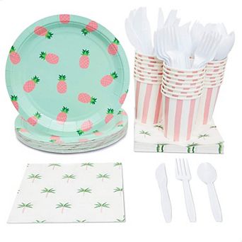 Blue Panda Pineparty Supplies Pack Plates Cups Napkins (serves 24)