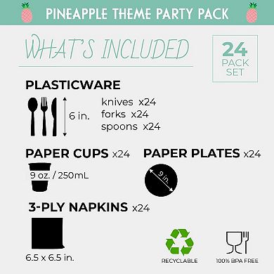 Blue Panda Pineparty Supplies Pack Plates Cups Napkins (serves 24)