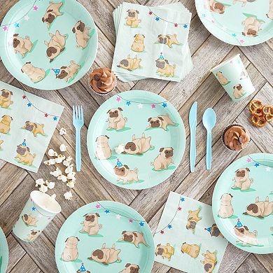 24 Set Disposable Party Dinnerware For Kids Birthdays Cute Dog Pugs Design