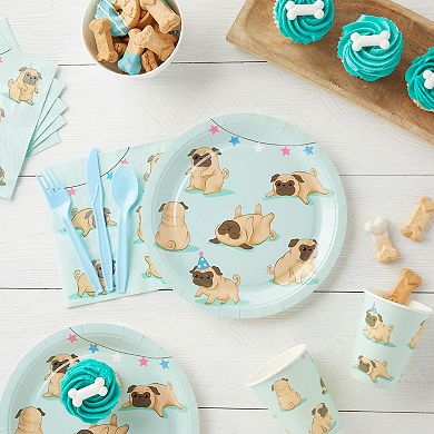 24 Set Disposable Party Dinnerware For Kids Birthdays Cute Dog Pugs Design