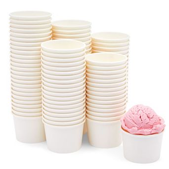 100 Pack Ice Cream Paper Cups, Disposable Sundae Dessert Yogurt Bowls, 5oz White
