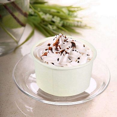 100 Pack Ice Cream Paper Cups, Disposable Sundae Dessert Yogurt Bowls, 5oz White