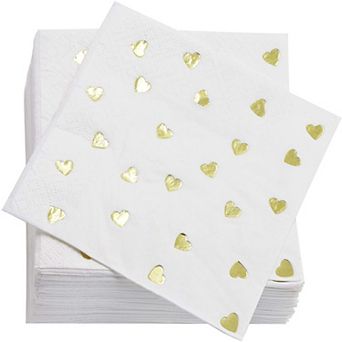 50x Valentine Cocktail Gold Foil Heart Napkins For Engagement Wedding Party 5x5"