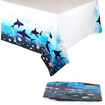 3 Pack Shark Themed Under The Sea Tablecloth, Disposable Table Cover 54 X 108 in