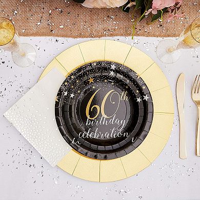 Sparkle And Bash 60th Birthday Paper Plates (80 Count), 7", Gold & Black