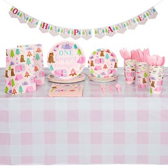 183 pc Camping Birthday Party Supplies, Cutlery, Banner, Tablecloth, Serve 24
