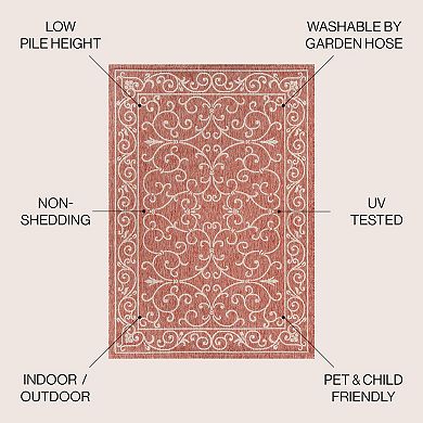 Charleston Vintage Filigree Textured Weave Indoor/outdoor Runner Rug