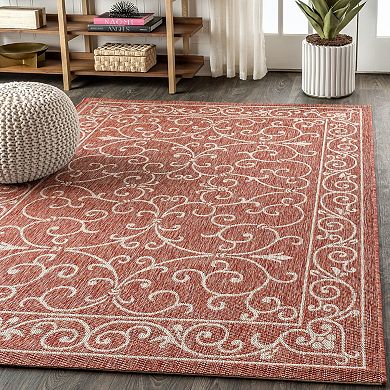 Charleston Vintage Filigree Textured Weave Indoor/outdoor Runner Rug