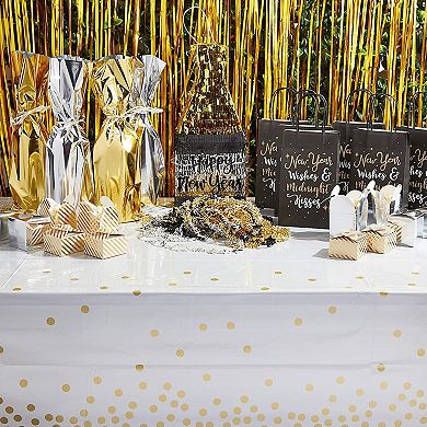 White And Gold Tablecloth With Gold Polka Dot Confetti (54 X 108 In, 6 Pack)