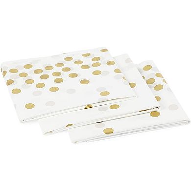 White And Gold Tablecloth With Gold Polka Dot Confetti (54 X 108 In, 6 Pack)