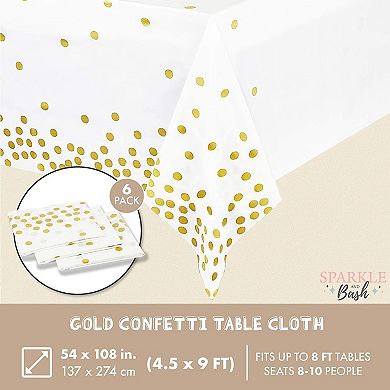 White And Gold Tablecloth With Gold Polka Dot Confetti (54 X 108 In, 6 Pack)