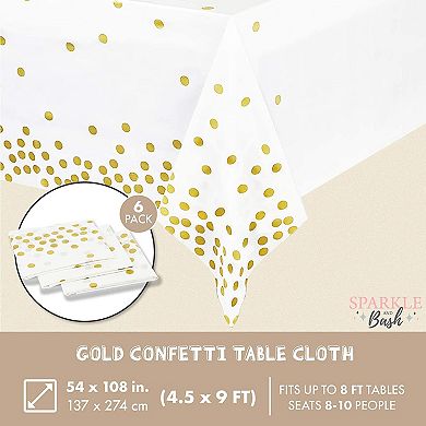 White And Gold Tablecloth With Gold Polka Dot Confetti (54 X 108 In, 6 Pack)