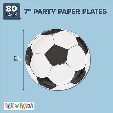 80 Pack Soccer Paper Plates For Sports Themed Birthday Party Supplies, 7 In