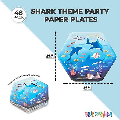 Under The Sea Shark Birthday Party Paper Plates, Hexagon (9 Inches, 48 Pack)