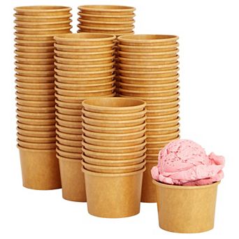 100 Pack Paper Ice Cream Sundae Cups, Disposable Frozen Dessert Bowls, 5 Oz