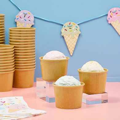 100 Pack Paper Ice Cream Sundae Cups, Disposable Frozen Dessert Bowls, 5 Oz
