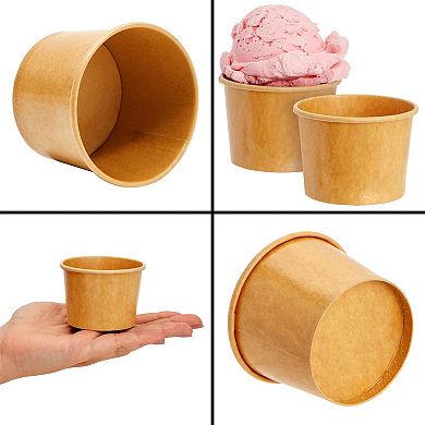 100 Pack Paper Ice Cream Sundae Cups, Disposable Frozen Dessert Bowls, 5 Oz